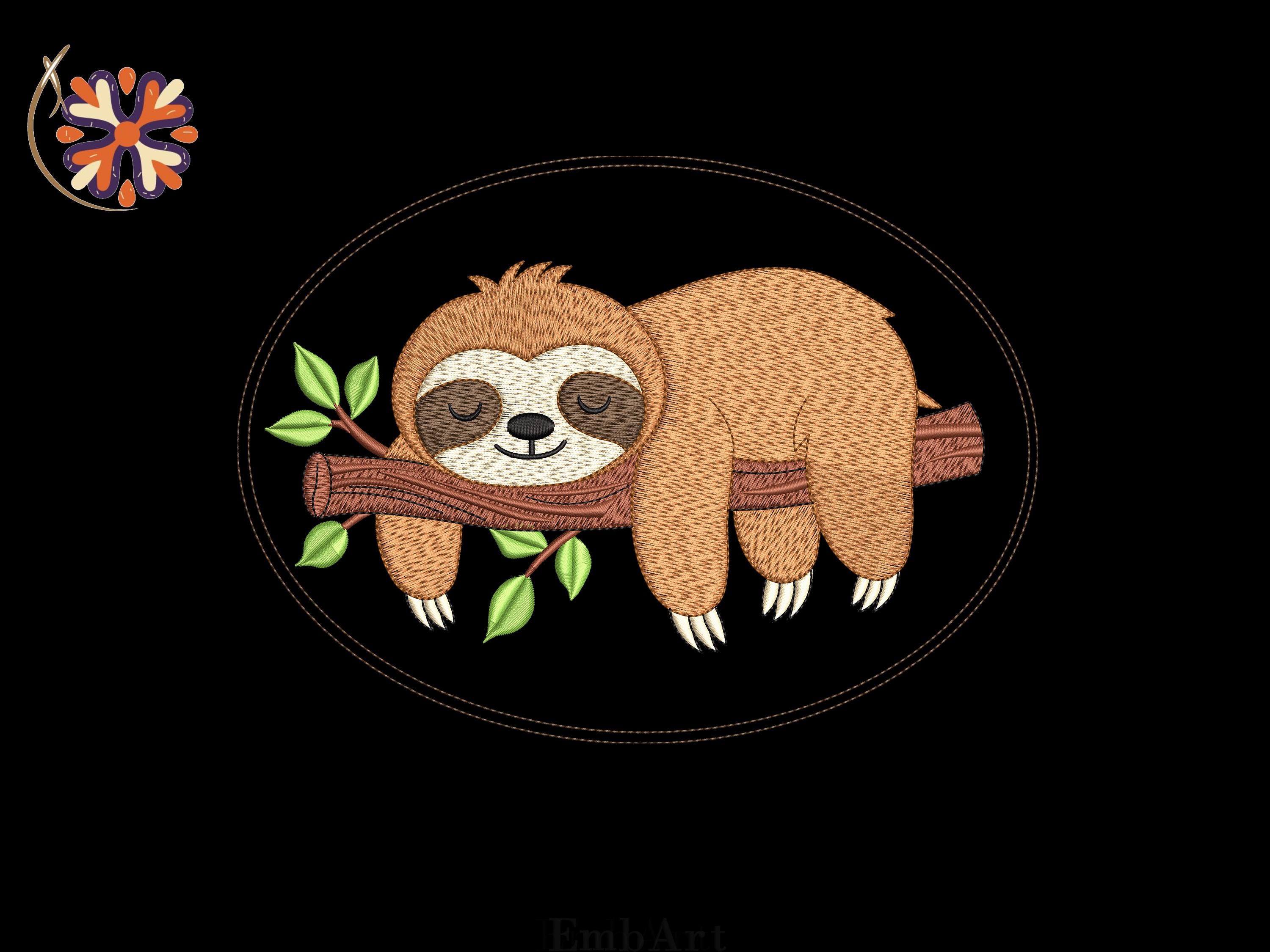 Sleeping Sloth Embroidery Design | Cute Sloth on Branch | Animal ...