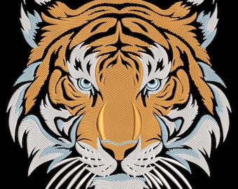 魅惑的な虎の顔の刺繍デザイン - 鮮やかな漫画スタイル、機械刺繍用の