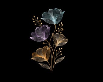 Motif de broderie florale minimaliste | Motif artistique au trait botanique (téléchargement numérique)