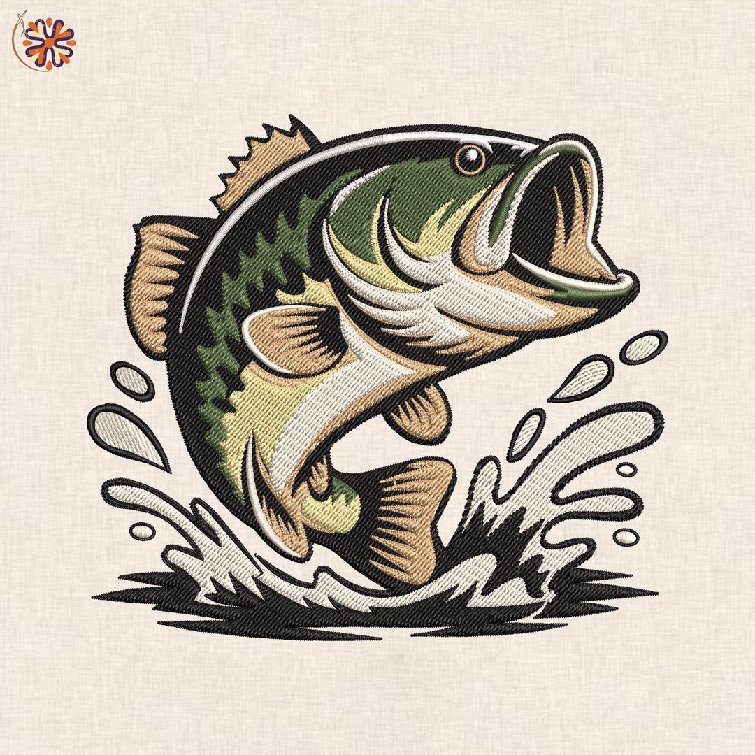 Jumping Bass Fish Embroidery Design, Fishing Apparel Machine File - Etsy