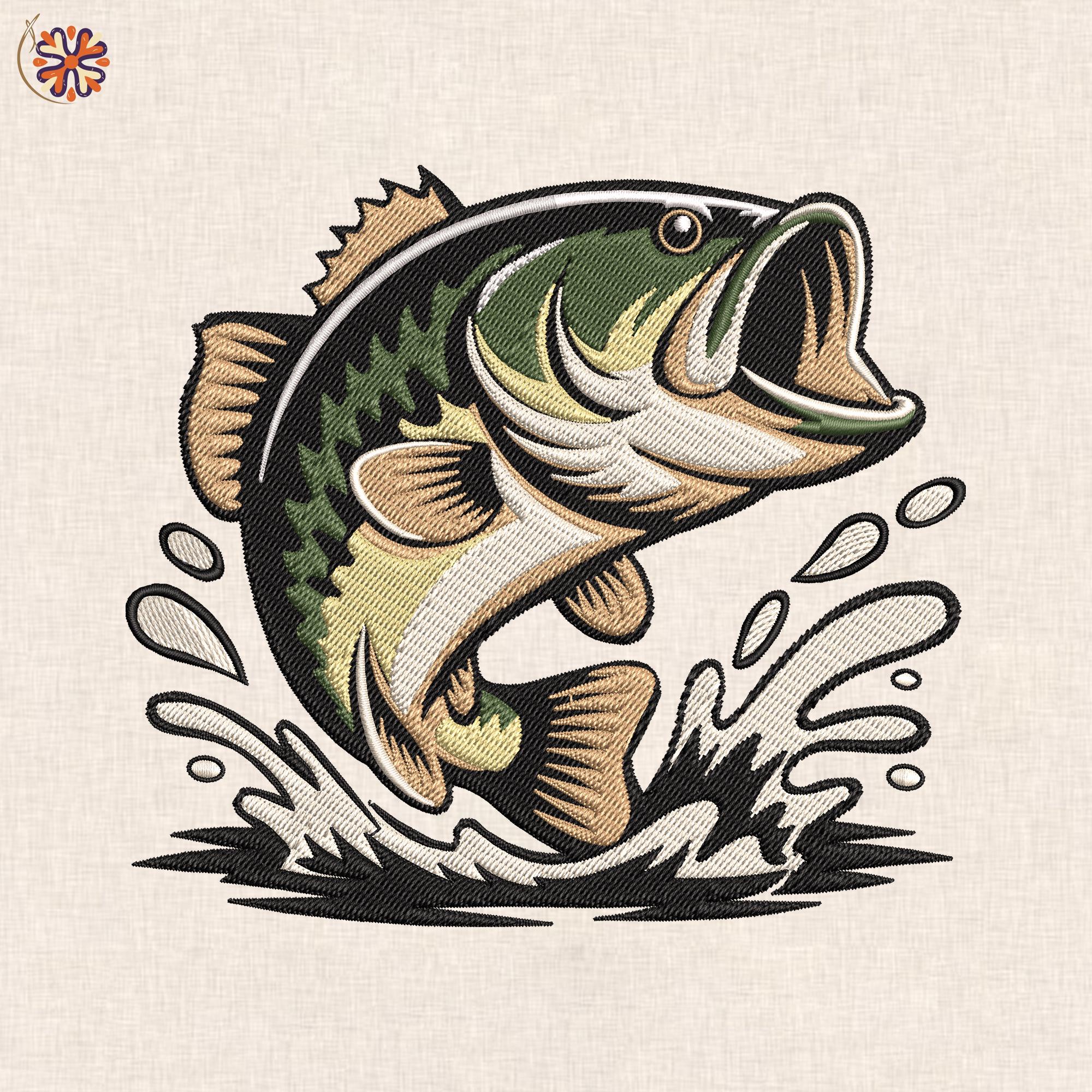 Jumping Bass Fish Embroidery Design, Fishing Apparel Machine File - Etsy