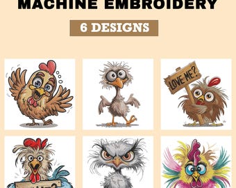 Chicken Machine Embroidery Designs – Cartoon Bird Bundle (Digital Download)