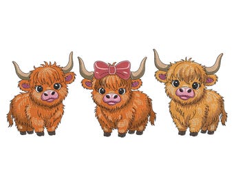 Highland Cow Trio Embroidery Design – Digital Machine Embroidery Files