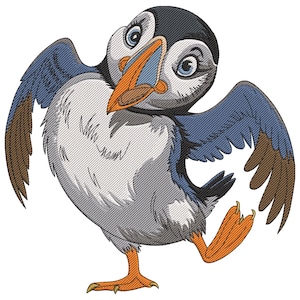 Diseño de bordado de frailecillo, archivo de bordado a máquina de mini frailecillo, archivo de bordado a máquina de aves marinas, archivo de bordado de aves