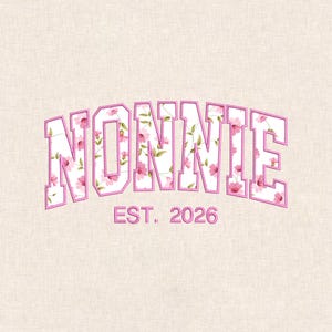 Floral Varsity Nonnie Embroidery Design | Grandma Pregnancy Reveal File (Digital Download)