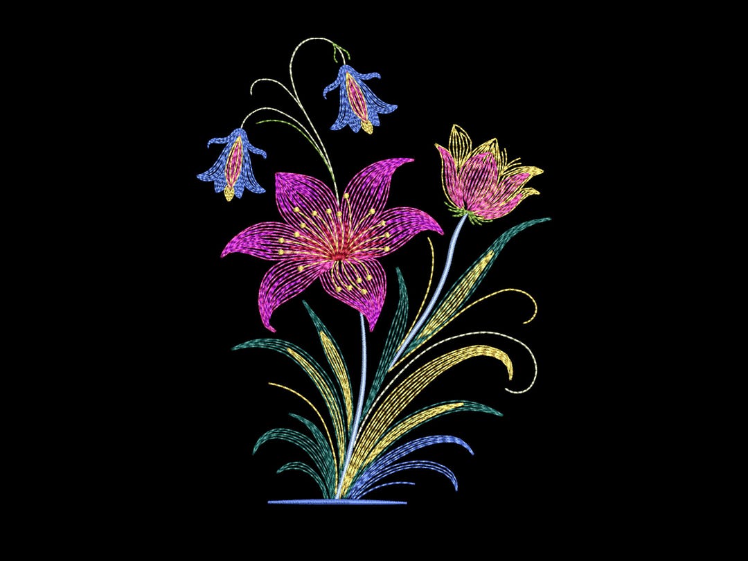 Lily Flower Embroidery Design | Botanical Machine Embroidery Pattern ...