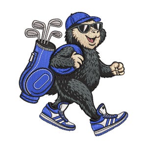 Golf Monkey Embroidery Design | Funny Sports Machine Embroidery File
