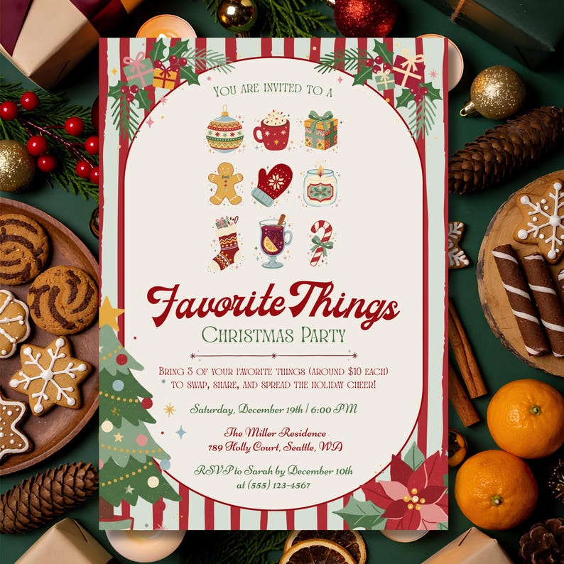 Vintage Favorite Things Party Invitation, Christmas Gift Exchange ...