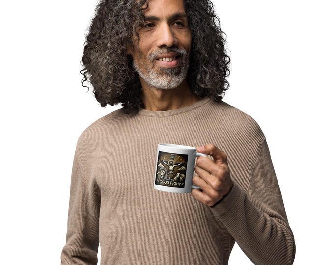 Fight The Good Fight White glossy mug