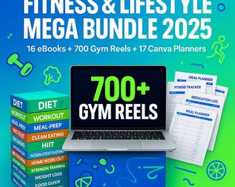 Mega Bundle Fitness / Oltre 700 rulli per la palestra, eBook, planner Canva (PLR e MRR) (download digitale)