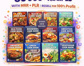 80,000 PLR MRR Cookbook Bundle | Digital Recipe Books | Editable eBooks | Resell Rights | Digital Product Download