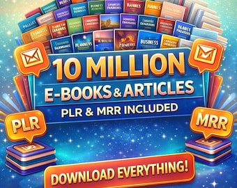 Megapaquete de 10 millones de libros electrónicos y artículos / PLR MRR incluido / Biblioteca digital revendible / Descarga instantánea