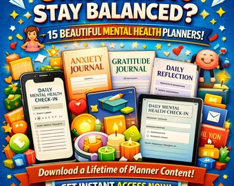 15 Mental Health Planners Bundle | PLR  MRR Rights | Canva Editable Journals | Self Care, Wellness Mindset Templates