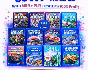 PLR & MRR Cookbook Bundle | 80,000+ Digital Recipes | 200+ Cookbooks | Resell Rights Included