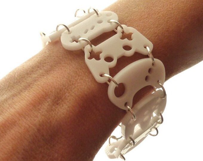 Controller Bracelet White With Silver Rings Etsy