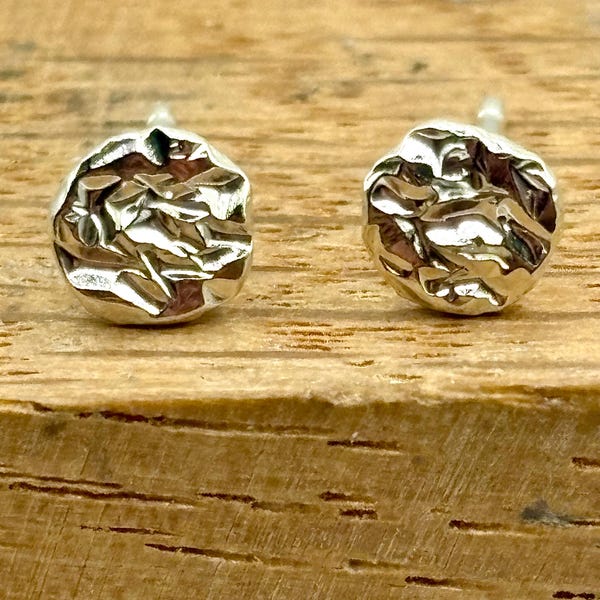 9ct Raw White Gold 5mm Textured Minimalist earrings. Gold Studs, gift for her, unisex studs, Contemporary earrings, gold organic earrings