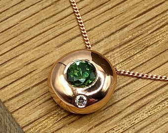 Rose Gold Green Sapphire and Diamond Pendant. Diamond necklace, Sept April Birthstone, luxury pendant, Statement necklace, gift for her.