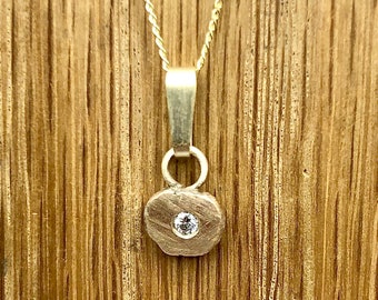 Diamond solid yellow gold Pendant. Small Gold sparkle necklace, gift for her, unisex, Contemporary, luxury gift, valentines diamond.