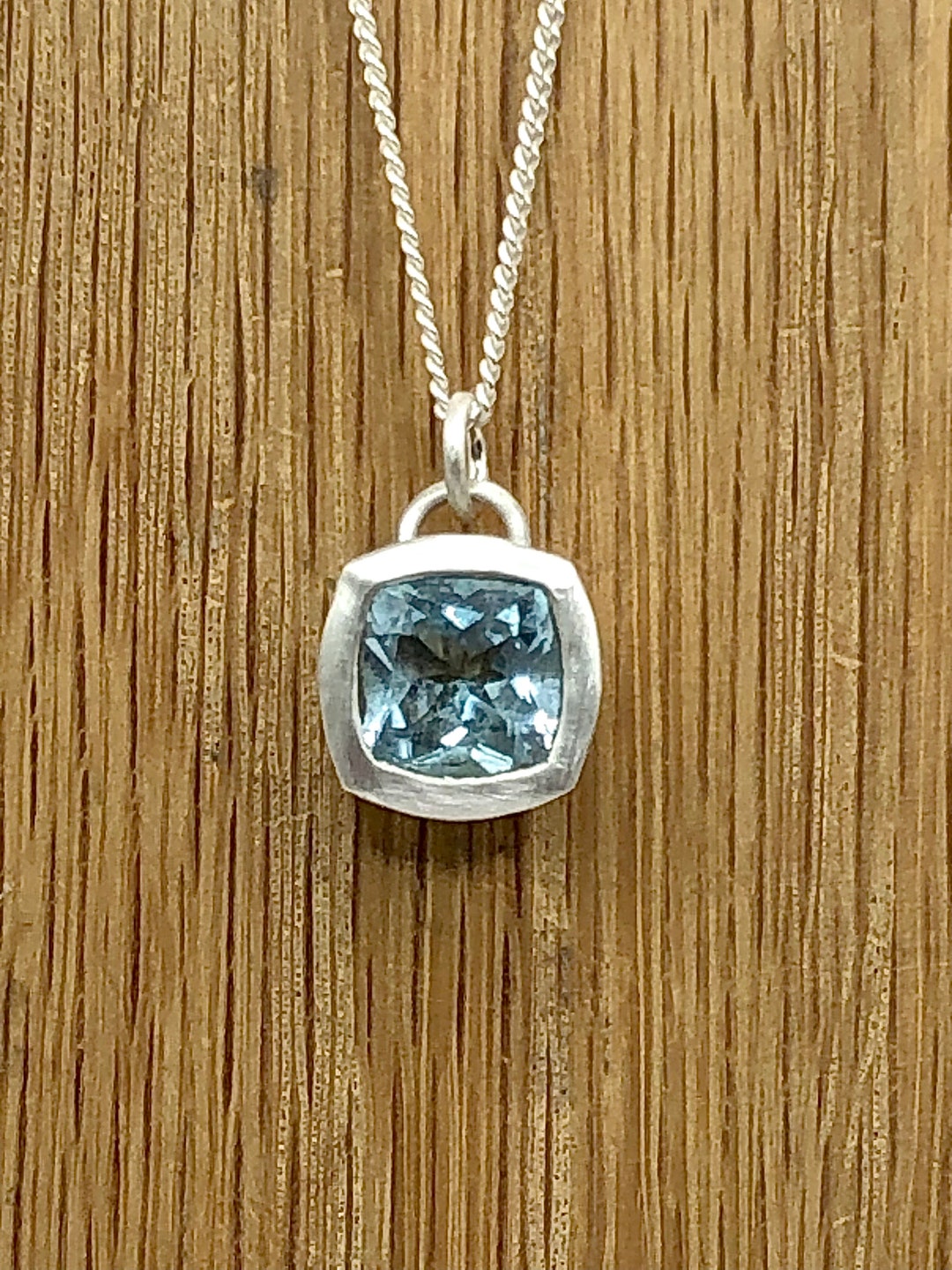 Large 8mm Sky Blue Topaz Cushion Cut Sterling Silver Chunky Pendant ...