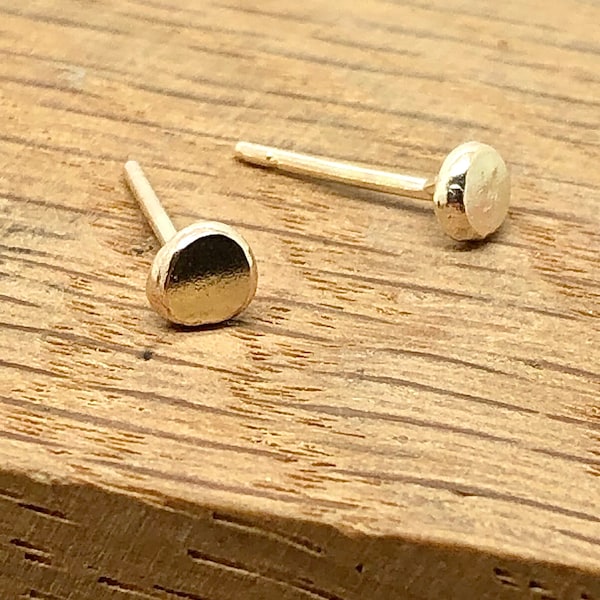9ct Yellow Gold 4-4.5 / 5mm Minimalist Stud Earrings. Small yellow Gold Studs, gift for her, unisex, Contemporary earrings, gold organic.
