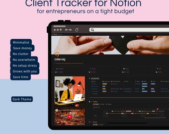Notion CRM Dashboard | Client & Lead Tracker Notion| Small Business CRM Template | Freelancer Client Organizer | Minimalist Notion System