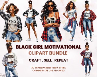 Afro Girl Clipart Casual Black Girl Clipart PNG Black Woman Clipart Brown Girl PNG Watercolor Black Woman PNG Motivation Black Lady Wall Art
