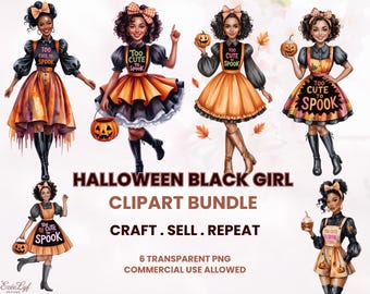 Too Cute to Spook Black Girl PNG Black Woman PNG Halloween Clipart for Sublimation PNG Shirt Sticker png Party Décor & Small Biz Product