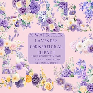 Aquarell lila Blume Clipart Lavendel Blumenstrauß PNG violette Blume Ecke Clipart für lädt dekorative Blume Clip Art Papier Handwerk