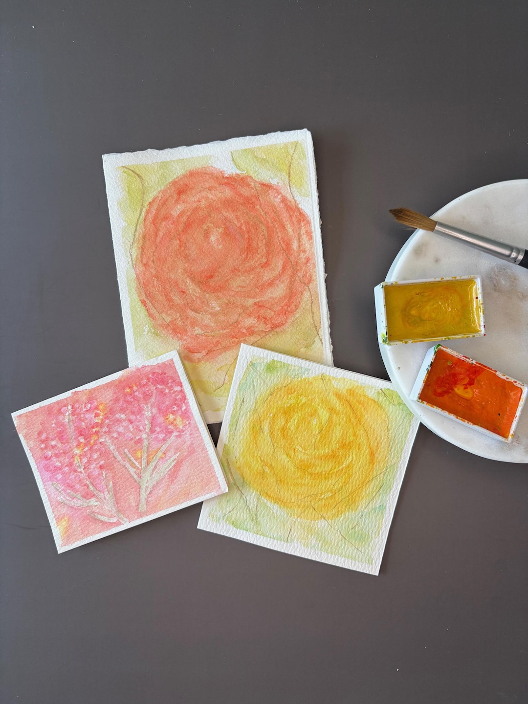 Set of 3 Hand-painted Flower Watercolor Cards With Envelopes – Blank ...