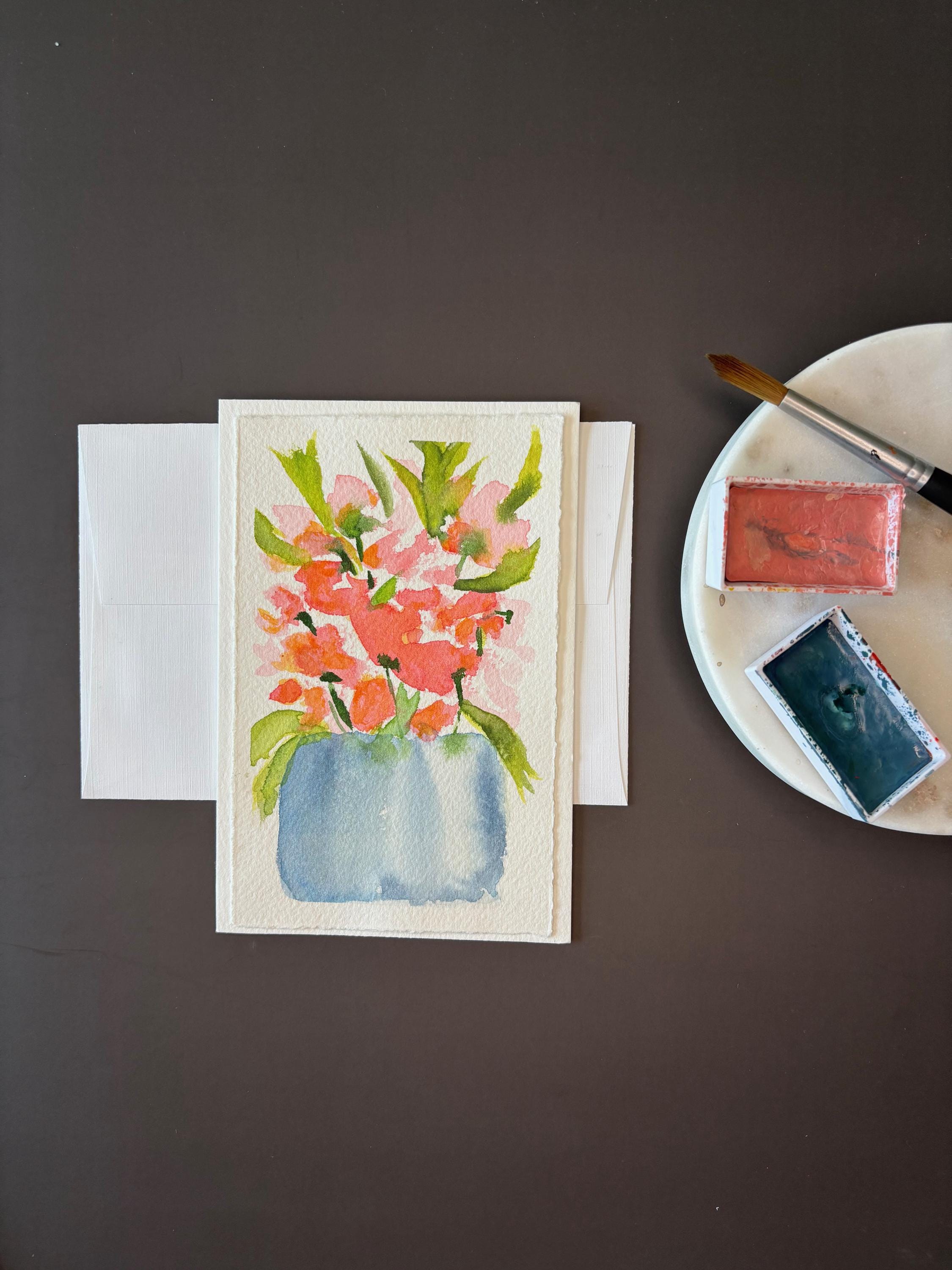 Set of 3 Hand-painted Flower Watercolor Cards With Envelopes – Blank ...