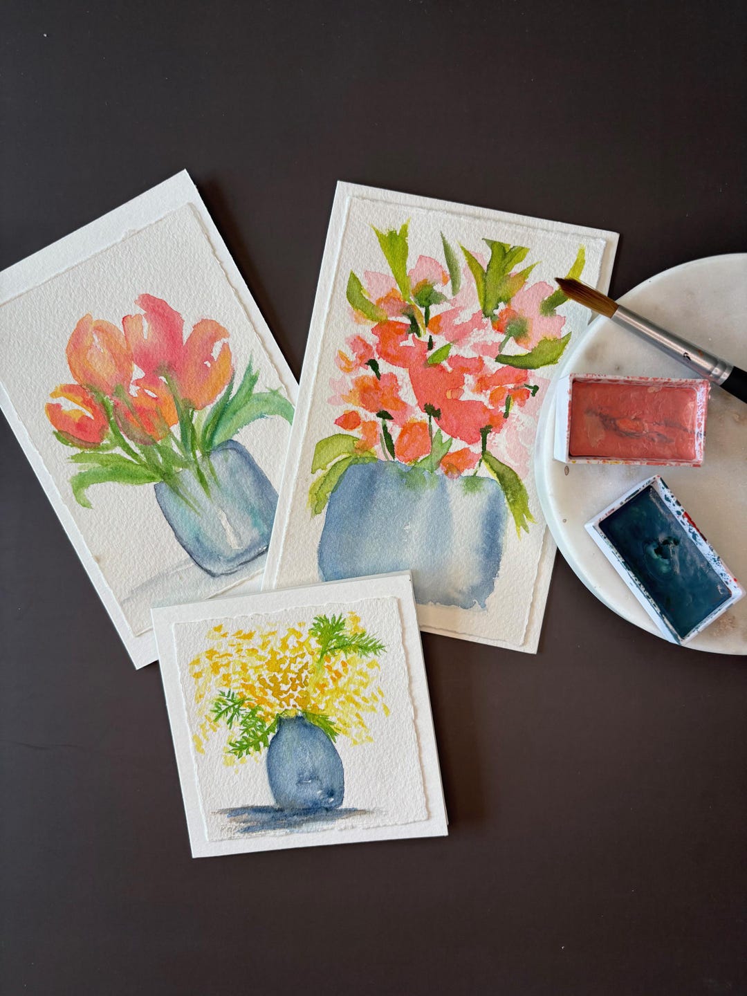 Set of 3 Hand-painted Flower Watercolor Cards With Envelopes – Blank ...
