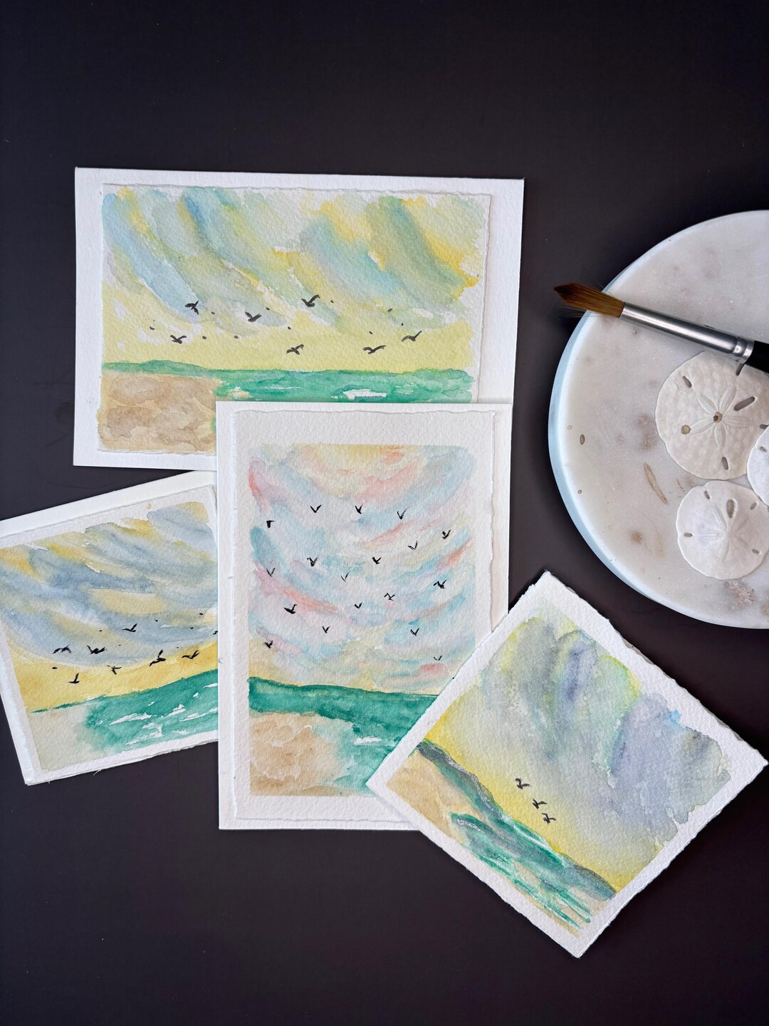 Set of 4 Hand-painted Sea Watercolor Cards With Envelopes – Blank All ...