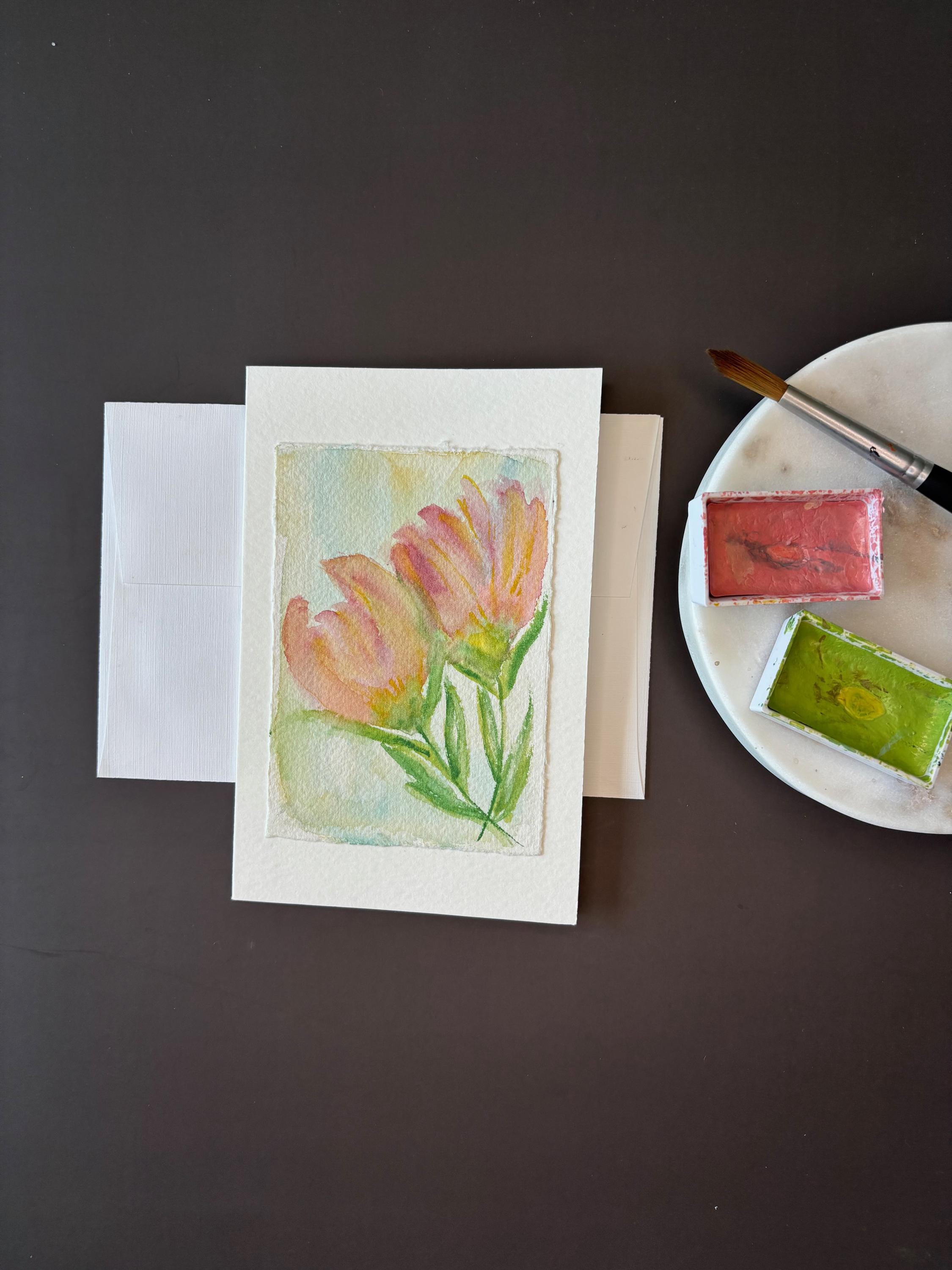 Set of 4 Hand-painted Flower Watercolor Cards With Envelopes – Blank ...