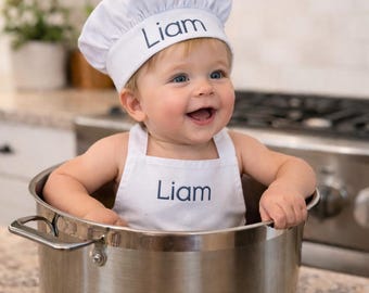 Embroidered Toddler Chef Hat, Embroidered Toddler Apron, Personalized Toddler Chef Hat, Personalized Toddler Apron