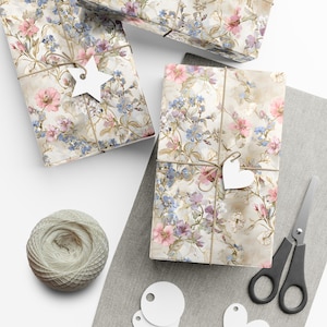 Gift Wrapping Paper, Blue Pink Floral Wrapping Paper, Gift Wrap Roll, Wedding, Birthday Gift Wrap, Holiday, and Mothers Day  Wrapping Paper