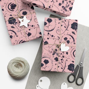 Roses Gift Wrapping Paper, Floral Wrapping Paper for Gifts, Pink and Black Rose Design, Birthday Present Wrap, Decorative Paper, Holiday