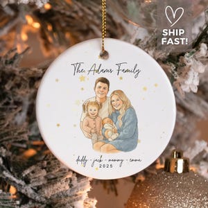 Custom Watercolor Portrait Ornament,Personalized Our First Christmas Ornament as a Family of 4 Ornament, Custom Family Keepsake, Family 2025