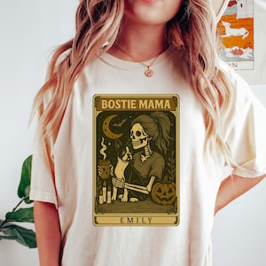Personalized Boston Terrier Tarot Card Shirt, Custom Spooky Season Boston Dog Lover Tee, Fall Pumpkin Coffee Top, Halloween Dog Mom Gift