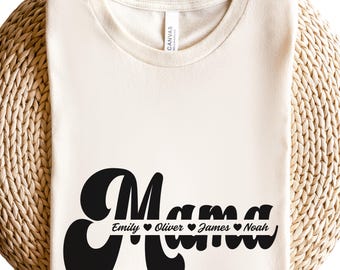 Mom Heart Shirt Mothers Day, Custom Mama Shirt With Kids Names, Personalized Mom Shirt With Names, Retro Mom Tee, Mom Heart Shirt,Mama Shirt