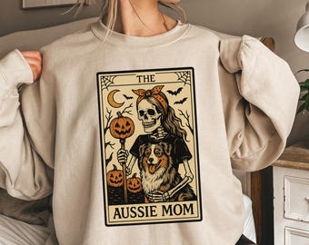 Sudadera de mamá australiana con esqueleto: suéter gótico de Halloween para amantes de los perros