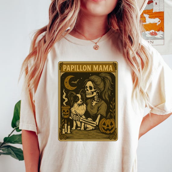 Papillon Dog Mom Halloween Tee: Vintage Tarot Spooky Fall Top