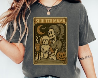 Shih Tzu Halloween T-Shirt: Vintage Tarot Card Dog Mom Gift