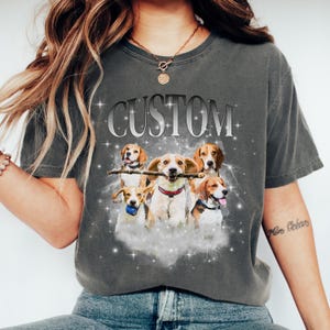 Custom Beagle Bootleg Shirt, Vintage 90s Dog Lover Tee, Personalized Beagle Photo Comfort Colors TShirt, Pet Portrait Dog Mom Dad Gift