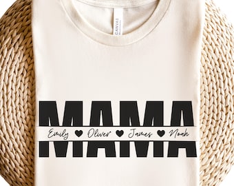 Mom Heart Shirt Mothers Day, Custom Mama Shirt With Kids Names, Personalized Mom Shirt With Names,Mama Shirt With Kids Names,Mom Heart Shirt