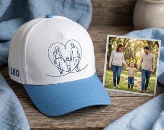 Two Tone Embroidered Portrait Cap, Custom Family Photo Outline Hat, Personalized Memorial Baseball Hat Gift