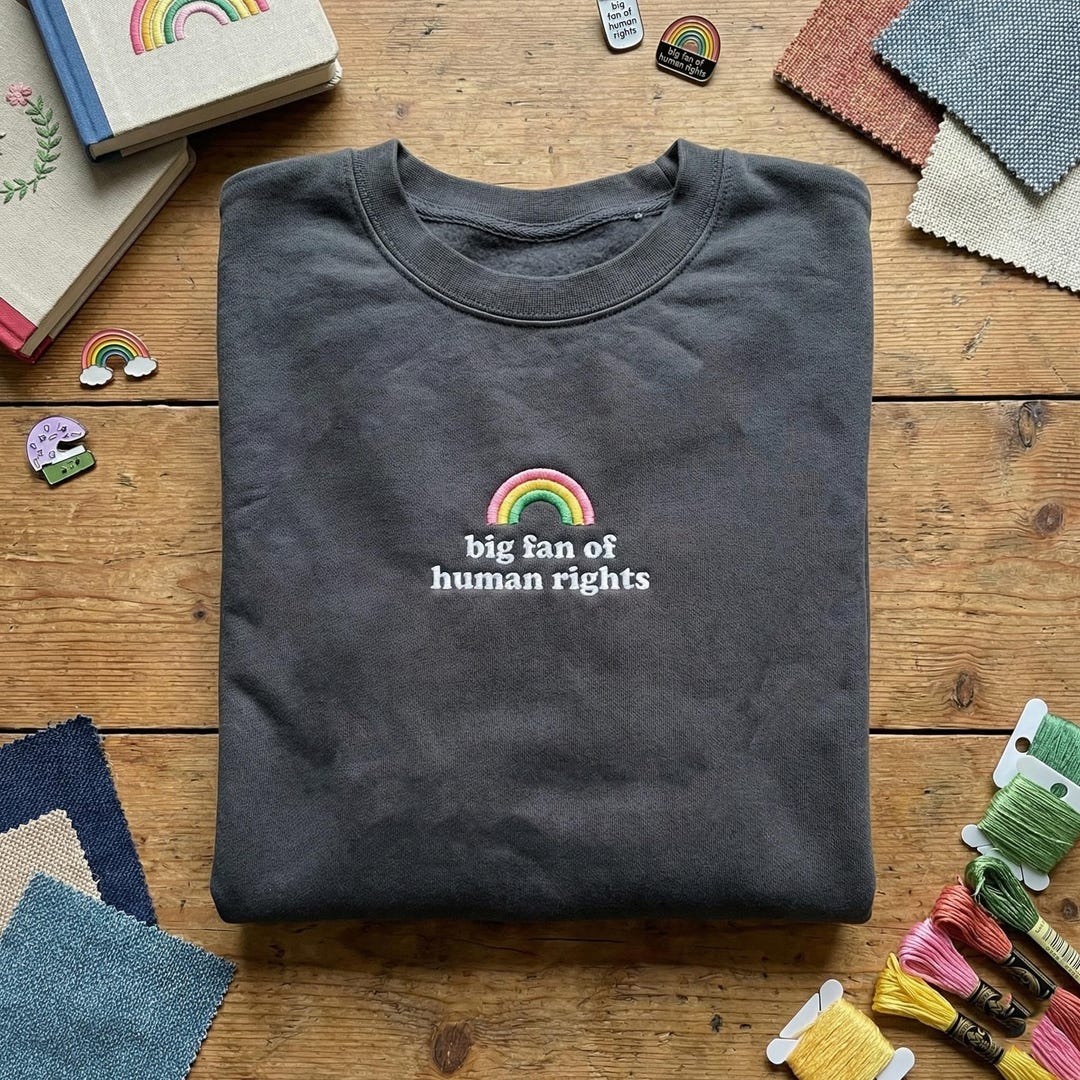 Human Rights Dad Small Rainbow Big Fan of Human Rights Embroidered Hoodie, Minimalist ...