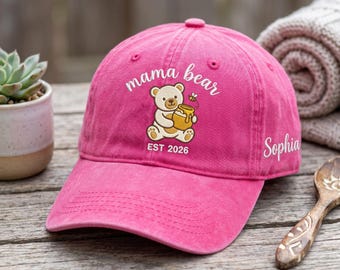 Gorro de mamá oso bordado personalizado, estilo gorro de papá lavable, regalo del Día de la Madre para mamá primeriza, lindo gorro para mamá de todos los días