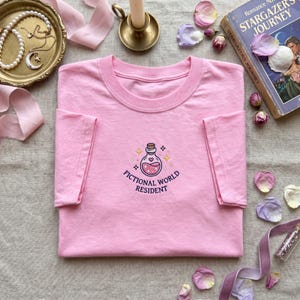 Embroidered T Shirt, Fictional World Resident Shirt, Magic Potion Embroidery, Book Lover Gift, Fantasy Reader Tee, Bookish Merch