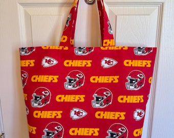 Kansas City Chiefs Cotton Tote Bag – , Large, Fully Lined, Handmade