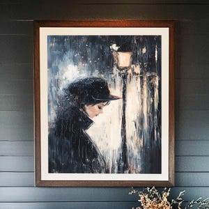 Rainy City Street Art Print: Woman in Stormy Night Urban Decor (Digital Download)